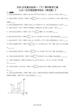 2025北京重点校初一（下）期中数学汇编：二元一次方程组章节综合（填空题）2-答案