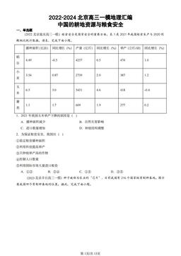 2022-2024北京高三一模地理汇编：中国的耕地资源与粮食安全-答案