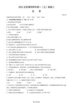 2023北京清华附中高一（上）统练二化学（教师版）-答案