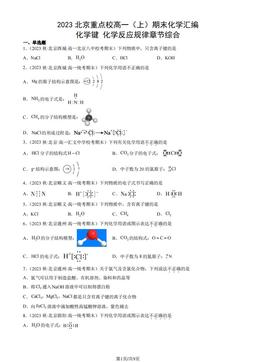2023北京重点校高一（上）期末化学汇编：化学键 化学反应规律章节综合-答案