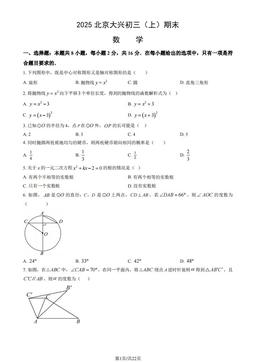 2025北京大兴初三（上）期末数学（教师版）-答案