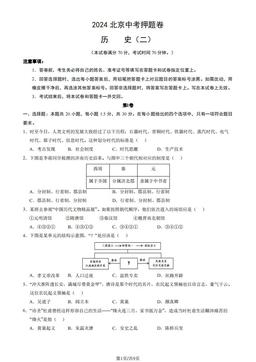 2024北京中考押题卷历史（二）（教师版）-答案