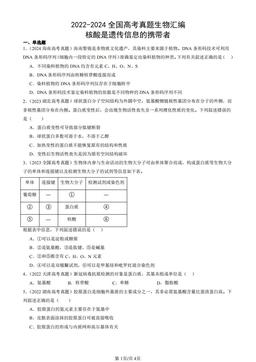 2022-2024全国高考真题生物汇编：核酸是遗传信息的携带者-答案