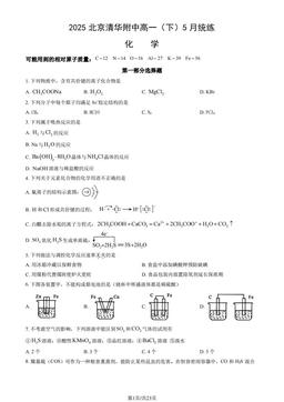2025北京清华附中高一（下）5月统练化学（教师版）-答案