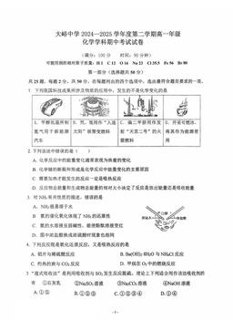 2025北京大峪中学高一（下）期中化学（教师版）-答案