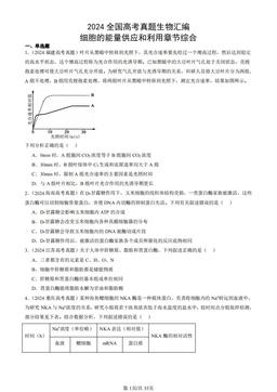 2024全国高考真题生物汇编：细胞的能量供应和利用章节综合-答案