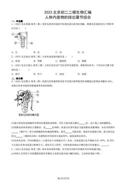 2023北京初二二模生物汇编：人体内废物的排出章节综合-答案