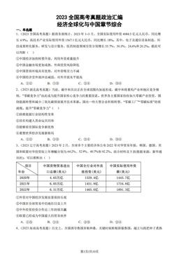 2023全国高考真题政治汇编：经济全球化与中国章节综合-答案-92e627bbddee