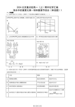 2024北京重点校高一（上）期中化学汇编：海水中的重要元素—钠和氯章节综合（单选题）1-答案