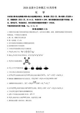 2025北京十三中高三10月月考化学（教师版）-答案