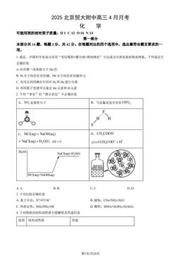 2025北京贸大附中高三4月月考化学（教师版）-答案