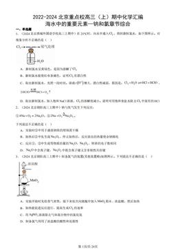 2022-2024北京重点校高三（上）期中化学汇编：海水中的重要元素—钠和氯章节综合-答案