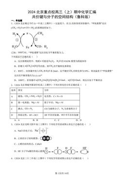 2024北京重点校高三（上）期中化学汇编：共价键与分子的空间结构（鲁科版）-答案