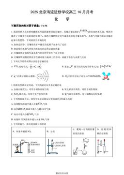 2025北京海淀进修学校高三10月月考化学（教师版）-答案
