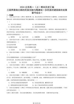 2024北京高一（上）期末历史汇编：三国两晋南北朝的民族交融与隋唐统一多民族封建国家的发展章节综合1-答案