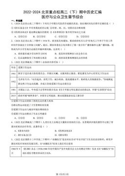 2022-2024北京重点校高二（下）期中历史汇编：医疗与公众卫生章节综合-答案-515e4bf5f86e