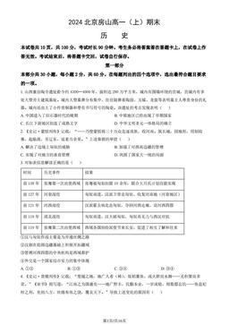 2024北京房山高一（上）期末历史（教师版）-答案