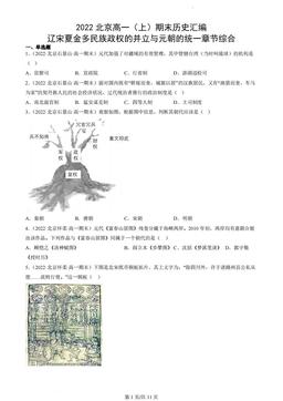 2022北京高一（上）期末历史汇编：辽宋夏金多民族政权的并立与元朝的统一章节综合-答案