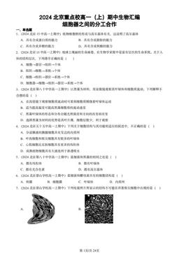 2024北京重点校高一（上）期中生物汇编：细胞器之间的分工合作-答案