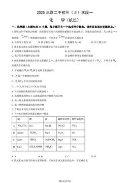 2025北京二中初三（上）学段一 化学（航班）（教师版）-答案