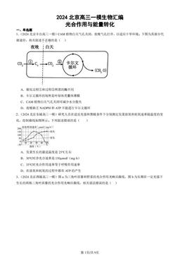 2024北京高三一模生物汇编：光合作用与能量转化-答案