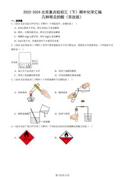2022-2024北京重点校初三（下）期中化学汇编：几种常见的酸（京改版）-答案