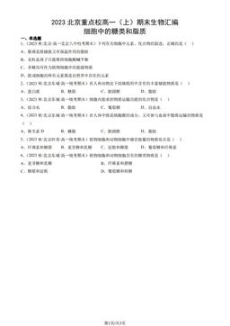 2023北京重点校高一（上）期末生物汇编：细胞中的糖类和脂质-答案