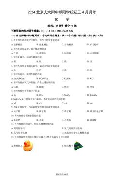 2024北京人大附中朝阳学校初三4月月考化学（教师版）-答案