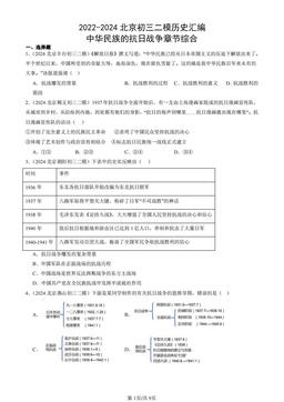 2022-2024北京初三二模历史汇编：中华民族的抗日战争章节综合-答案