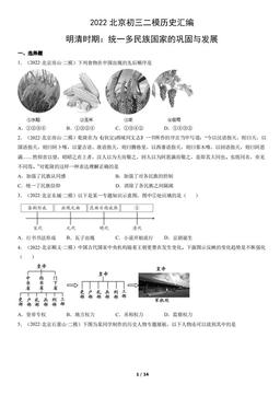 2022北京初三二模历史汇编：明清时期：统一多民族国家的巩固与发展-答案