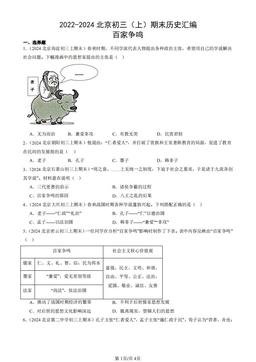 2022-2024北京初三（上）期末历史汇编：百家争鸣-答案