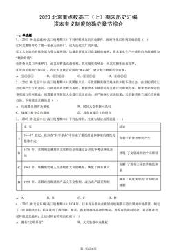 2023北京重点校高三（上）期末历史汇编：资本主义制度的确立章节综合-答案-6cd3d480f564
