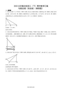 2024北京重点校初二（下）期中数学汇编：勾股定理（京改版）（解答题）-答案
