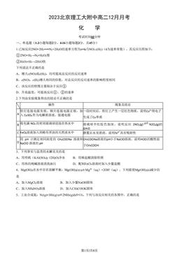2023北京理工大附中高二12月月考化学（教师版）-答案