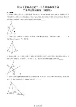 2024北京重点校初二（上）期中数学汇编：三角形全等的判定（填空题）-答案