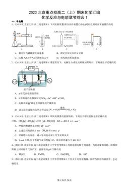 2023北京重点校高二（上）期末化学汇编：化学反应与电能章节综合1-答案
