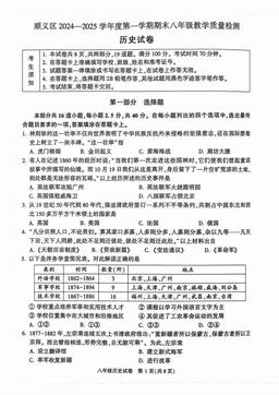 2025北京顺义初二（上）期末历史-答案