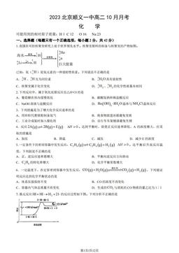2023北京顺义一中高二10月月考化学（教师版）-答案