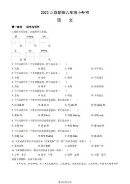 2023北京朝阳六年级小升初语文 (教师版)-答案